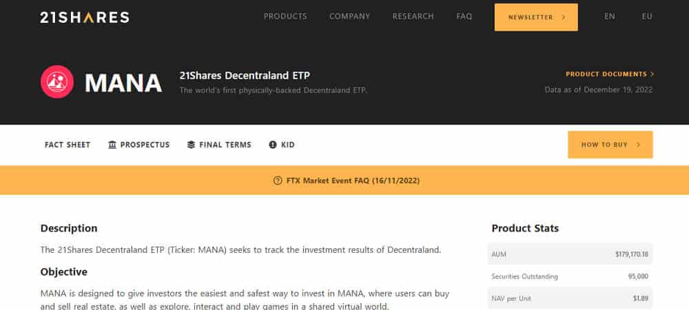 metaverse etf 21shares decentraland